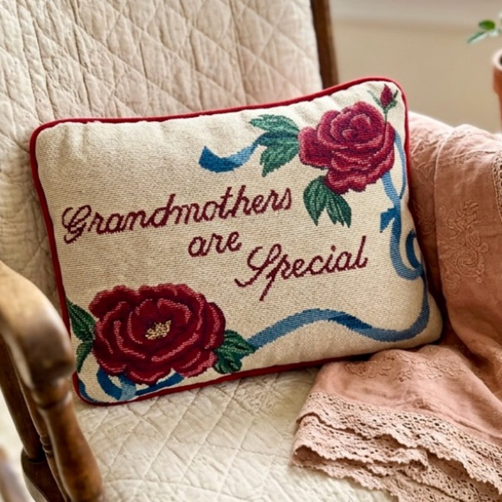 Vintage "Grandmothers are Special" Tapestry Pillow, Cottagecore Floral Accent